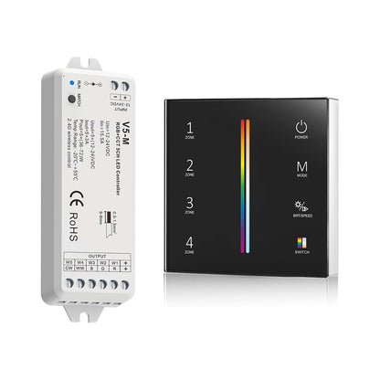  LED 12-24V DC RGB+CCT Controller V5-M + 4 Zone Panel Remote Control 2*AAA Battery T25
