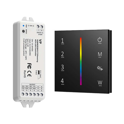  LED 12-24V DC Dimming/CCT/RGB/RGBW Controller VP + 4 Zone Panel Remote Control 100-240V AC Input T14-1