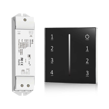  LED 12-48V DC Dimming Controller V1-L + 4 Zone Panel Remote Control 2*AAA Battery T21
