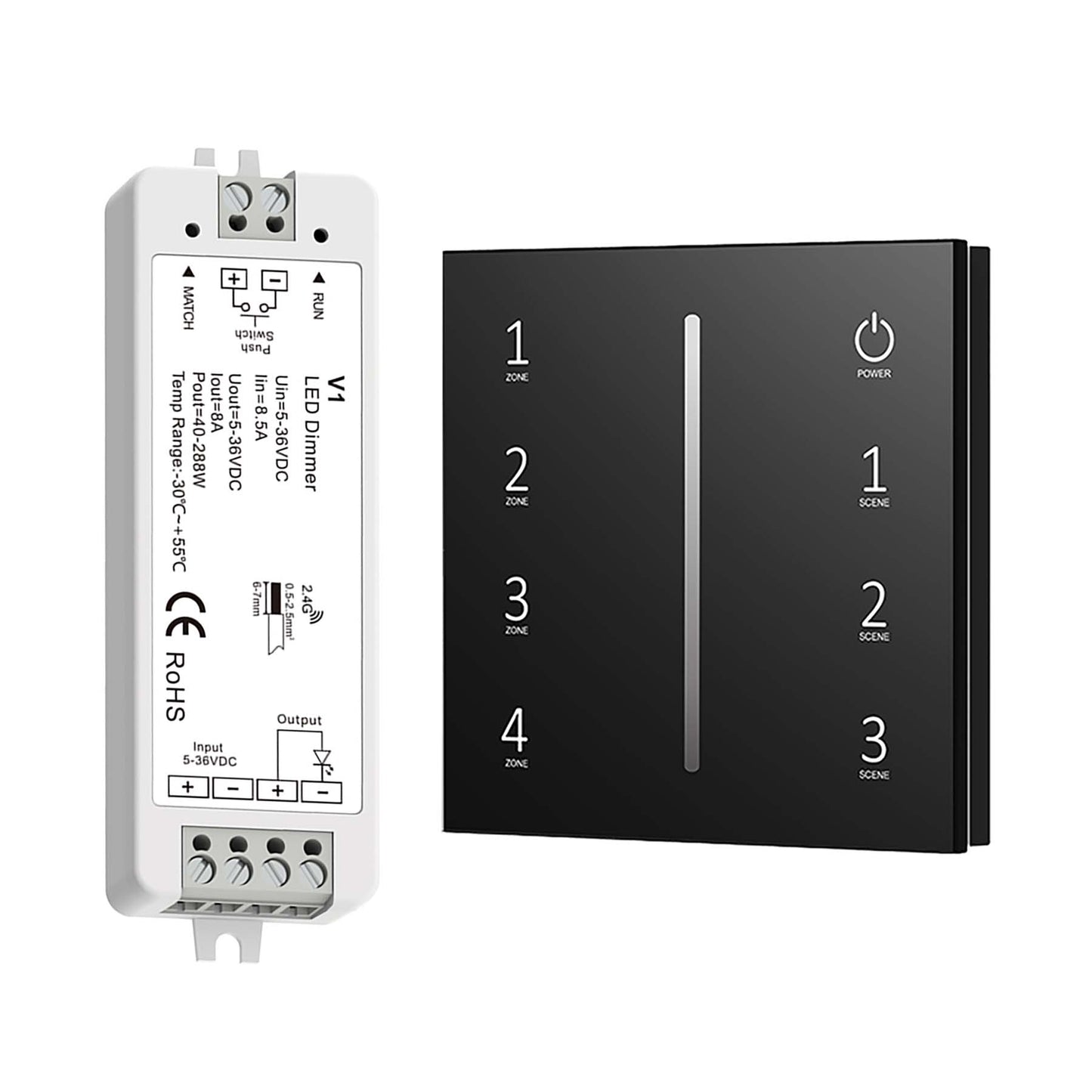  LED 5-36V DC Dimming Controller V1 + 4 Zone Panel Remote Control 100-240V AC Input T11-1