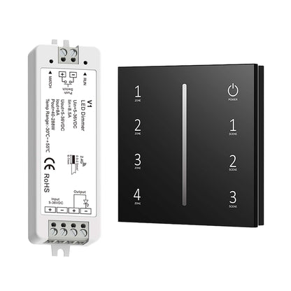  LED 5-36V DC Dimming Controller V1 + 4 Zone Panel Remote Control 100-240V AC Input T11-1