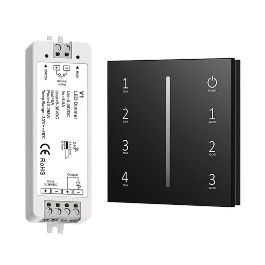  LED 5-36V DC Dimming Controller V1 + 4 Zone Panel Remote Control 100-240V AC Input T11-1