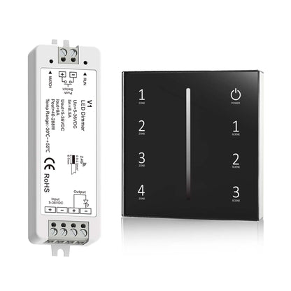  LED 5-36V DC Dimming Controller V1 + 4 Zone Panel Remote Control 2*AAA Battery T21