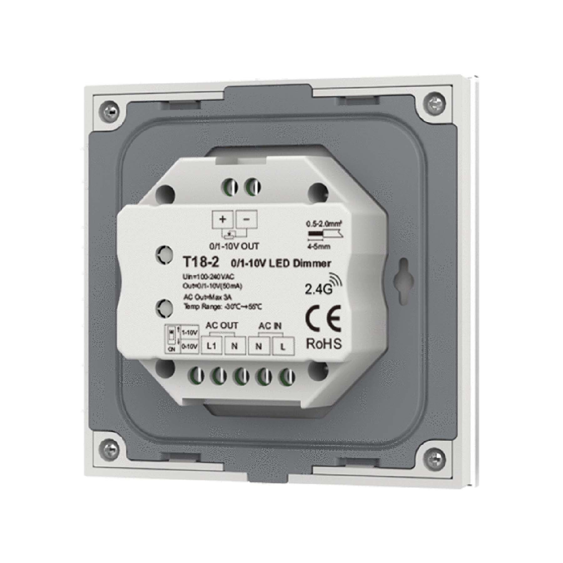  LED 0/1-10V Dimmer Switch Wall Rotary Panel 2.4GHz RF AC100-240V T18-2