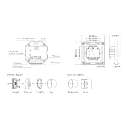  LED 0/1-10V Dimmer Switch Wall Rotary Panel 2.4GHz RF AC100-240V T18-2