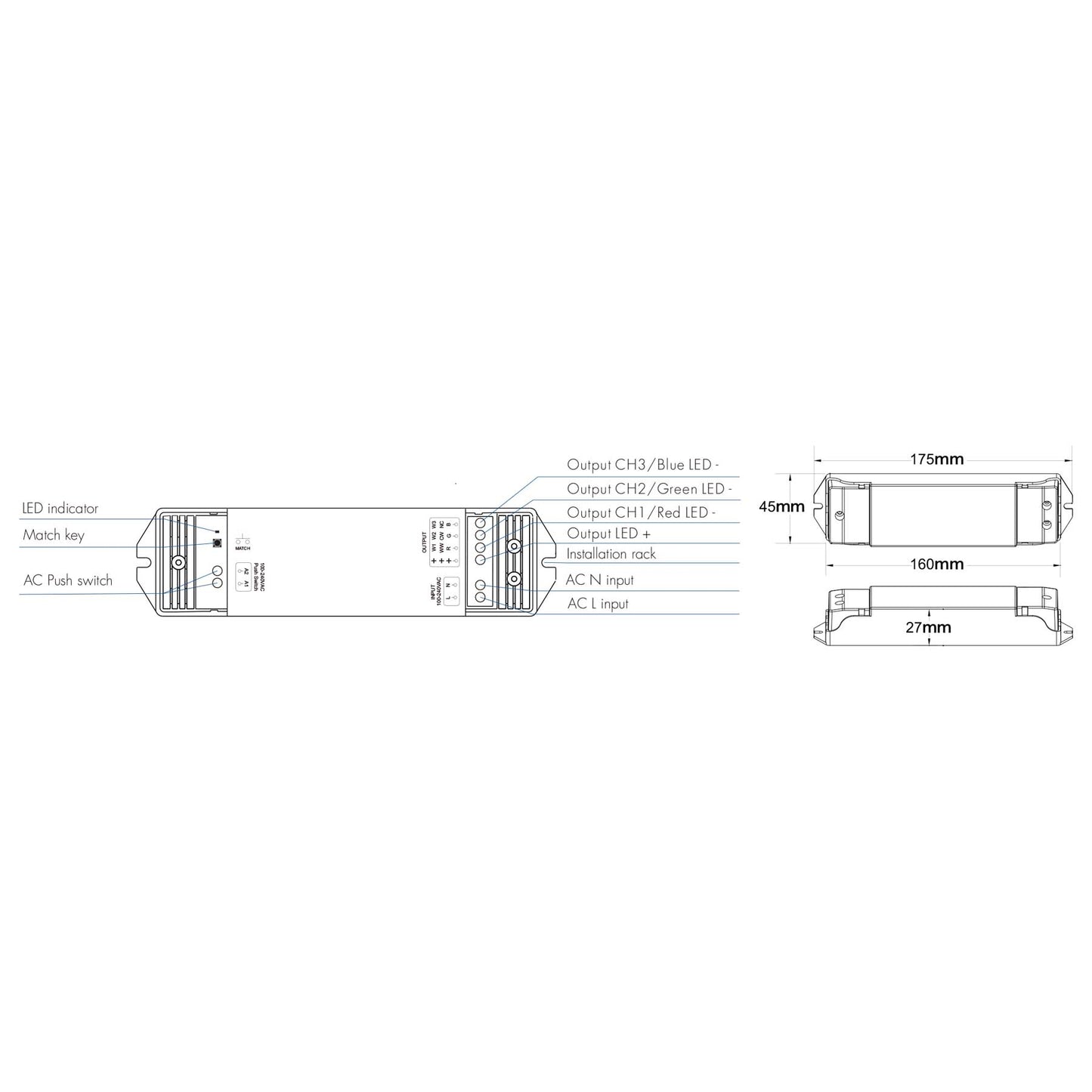  LED 100-240V AC Dimming/CCT/RGB Wifi Controller Tuya APP 2.4GHz RF S3(WT)