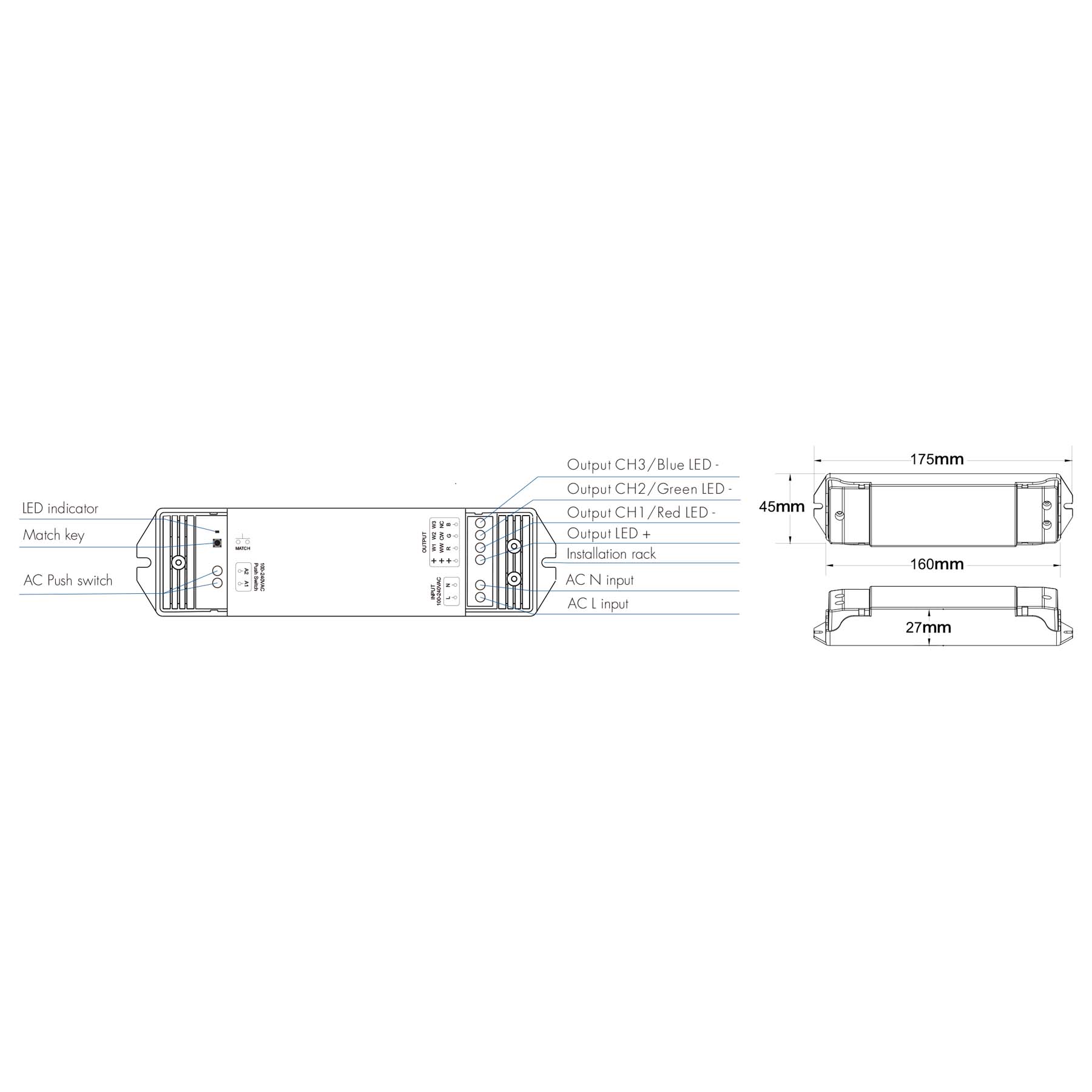  LED 100-240V AC Dimming/CCT/RGB Wifi Controller Tuya APP 2.4GHz RF S3(WT)