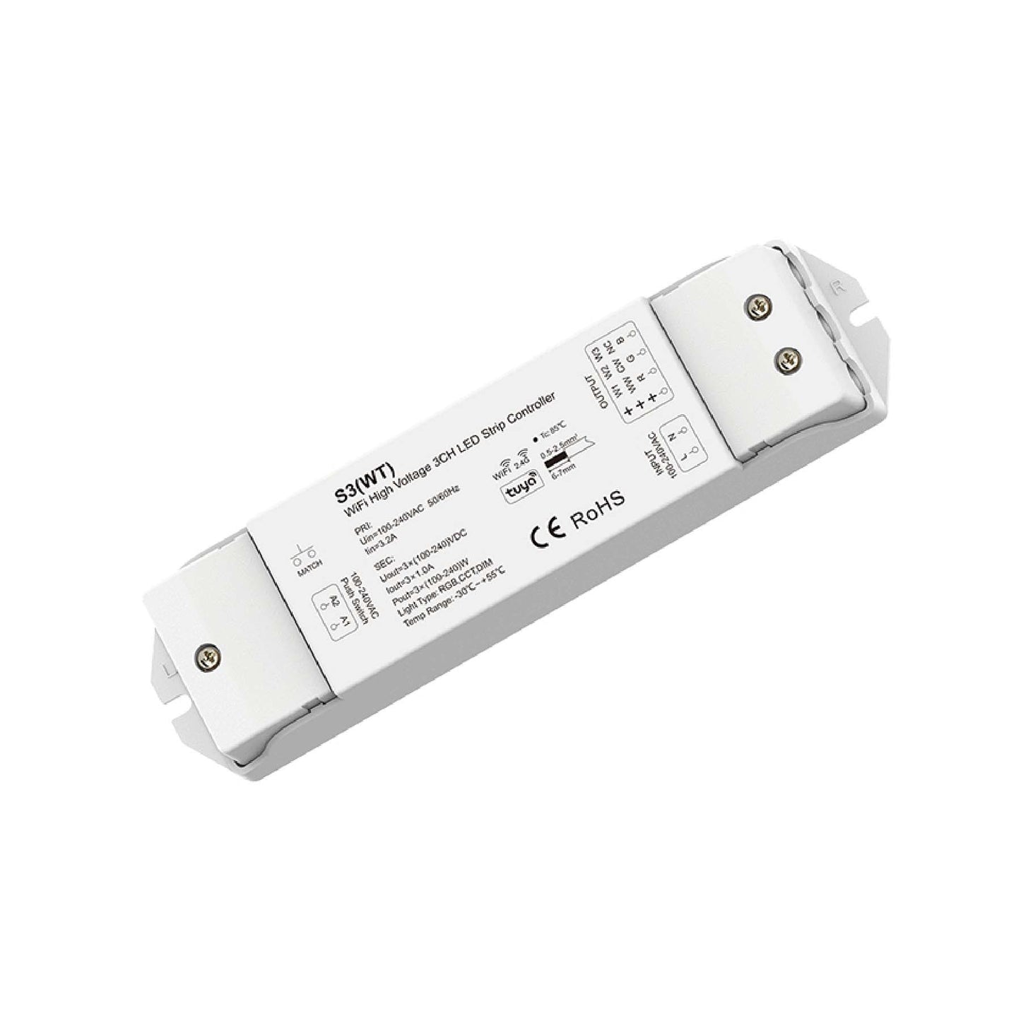  LED 100-240V AC Dimming/CCT/RGB Wifi Controller Tuya APP 2.4GHz RF S3(WT)