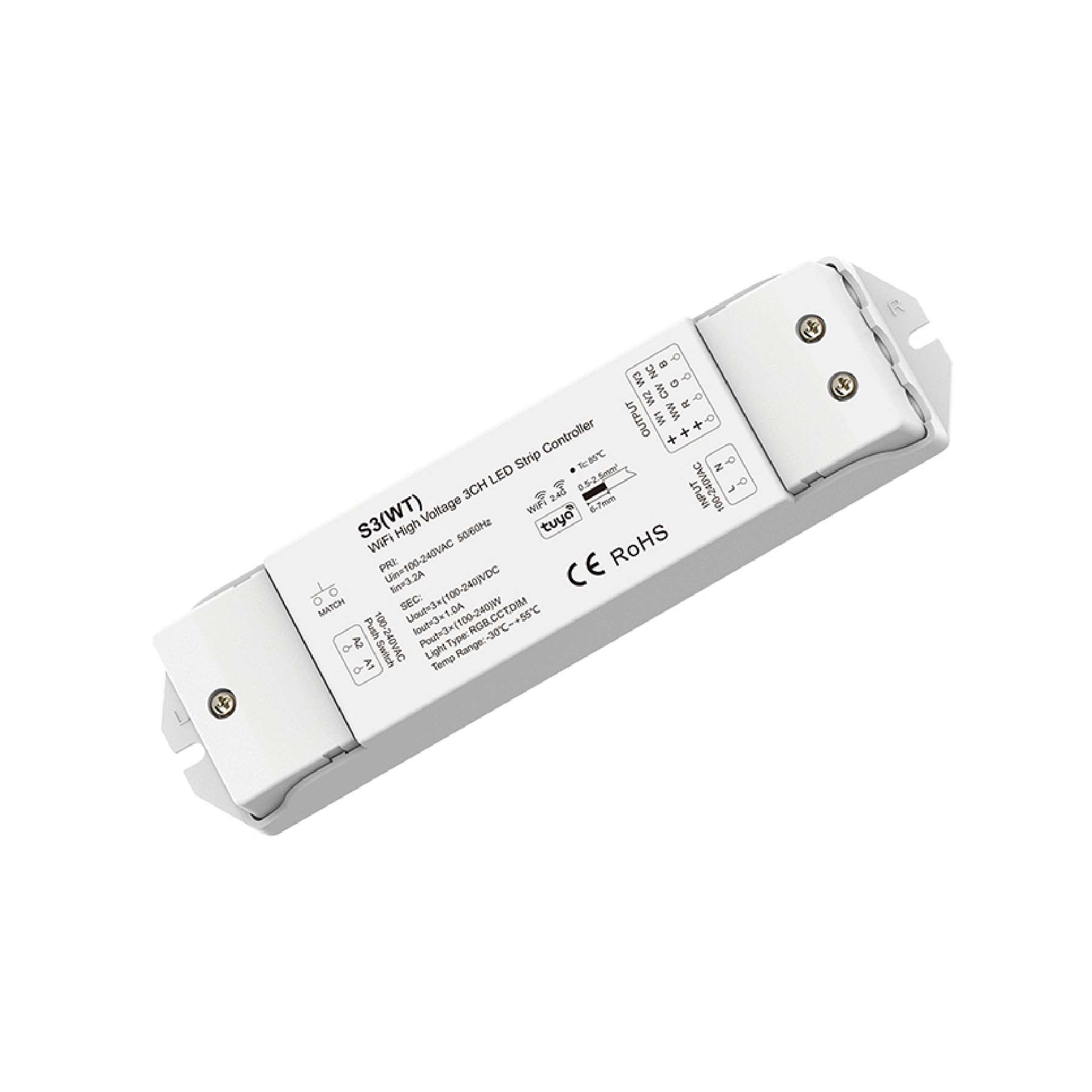  LED 100-240V AC Dimming/CCT/RGB Wifi Controller Tuya APP 2.4GHz RF S3(WT)