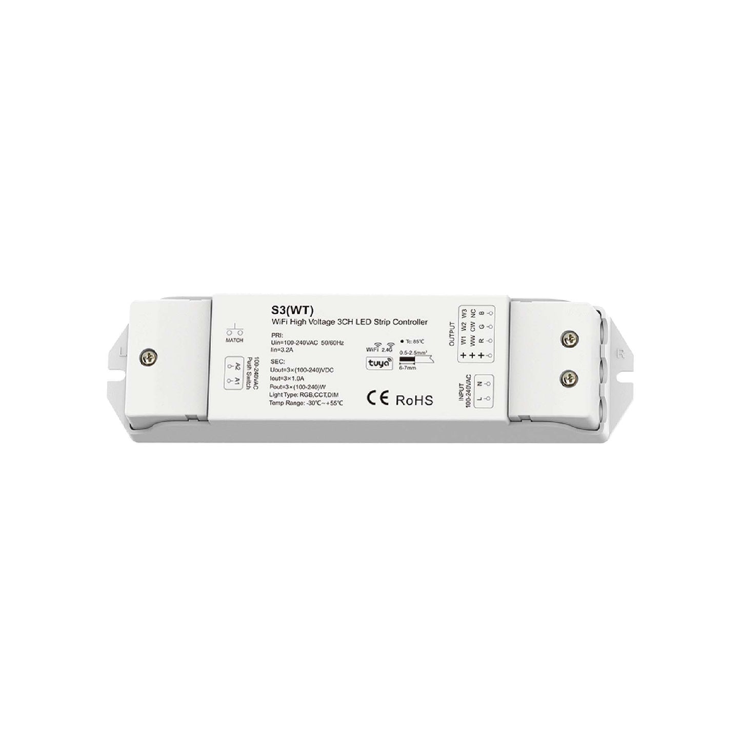  LED 100-240V AC Dimming/CCT/RGB Wifi Controller Tuya APP 2.4GHz RF S3(WT)