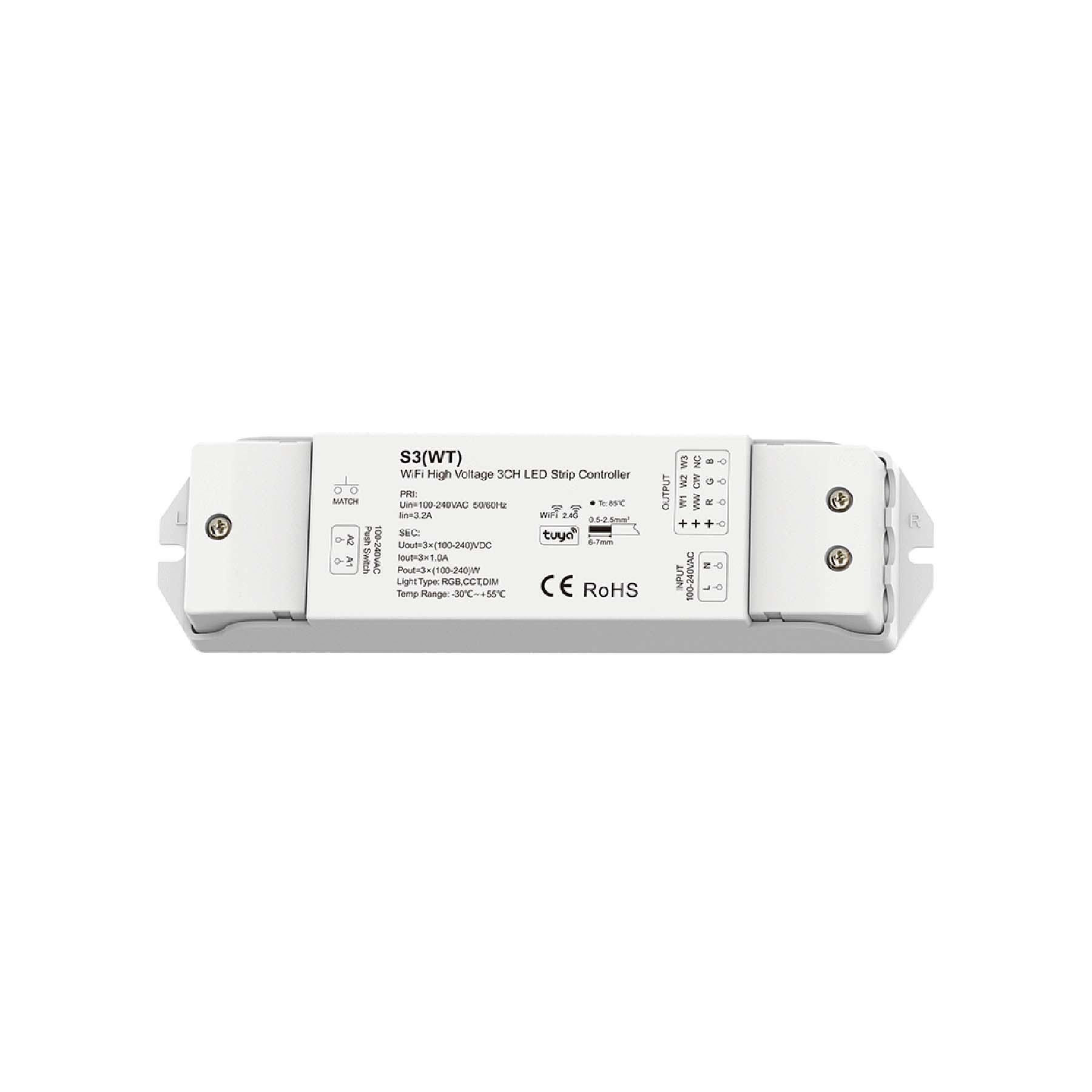  LED 100-240V AC Dimming/CCT/RGB Wifi Controller Tuya APP 2.4GHz RF S3(WT)