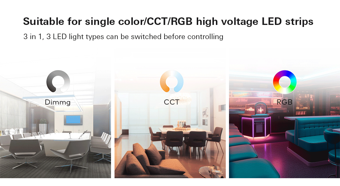  LED 100-240V AC Dimming/CCT/RGB Wifi Controller Tuya APP 2.4GHz RF S3(WT)