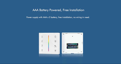  LED 100-240V AC Dimming/CCT/RGB Controller S3 + 4 Zone Panel Remote Control 2*AAA Battery T24