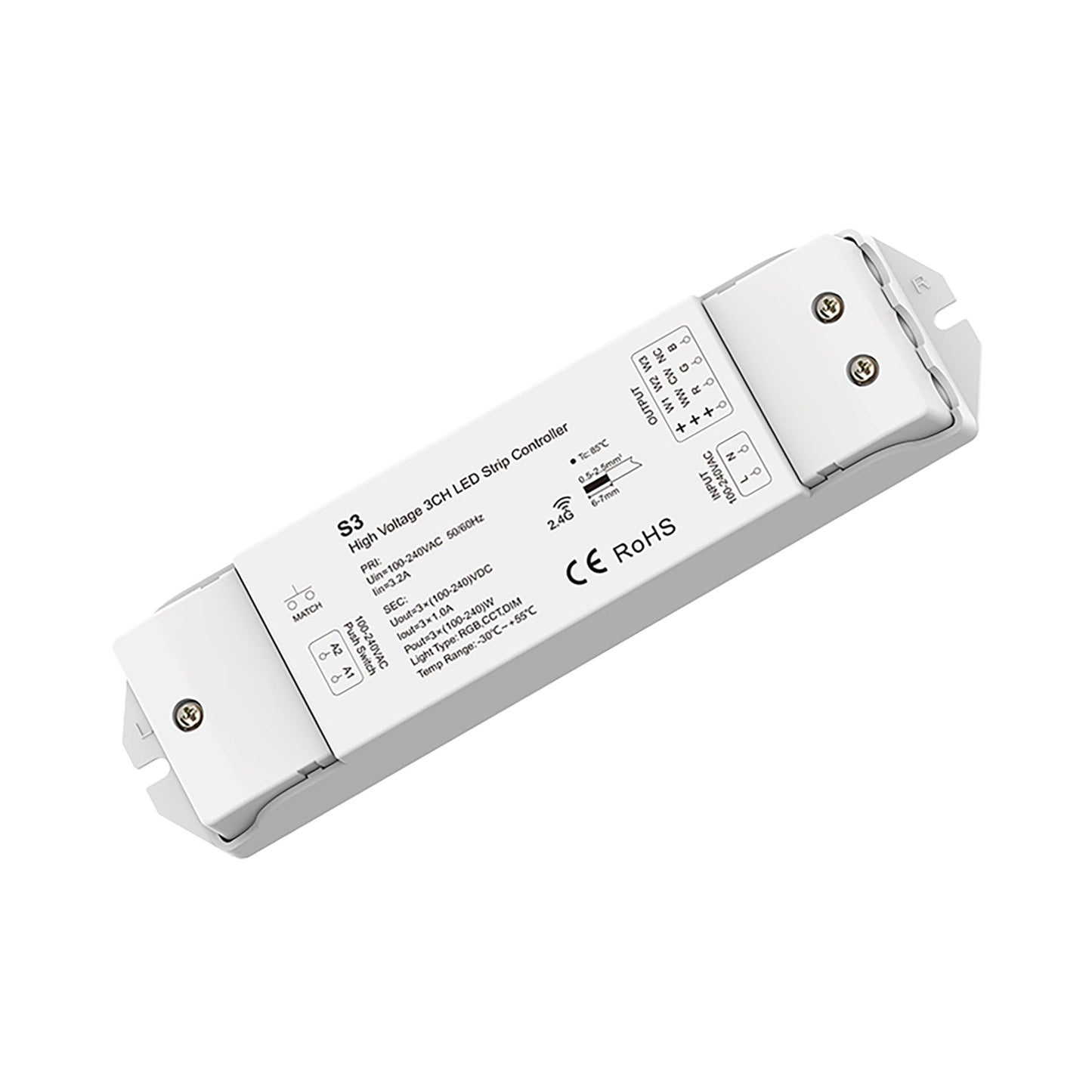  LED 100-240V AC Dimming/CCT/RGB Controller S3 + 4 Zone Remote Control RT9