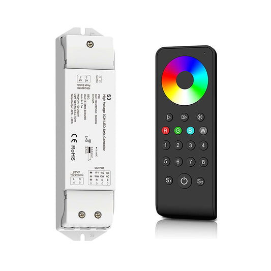  LED 100-240V AC Dimming/CCT/RGB Controller S3 + 8 Zone Remote Control RS8