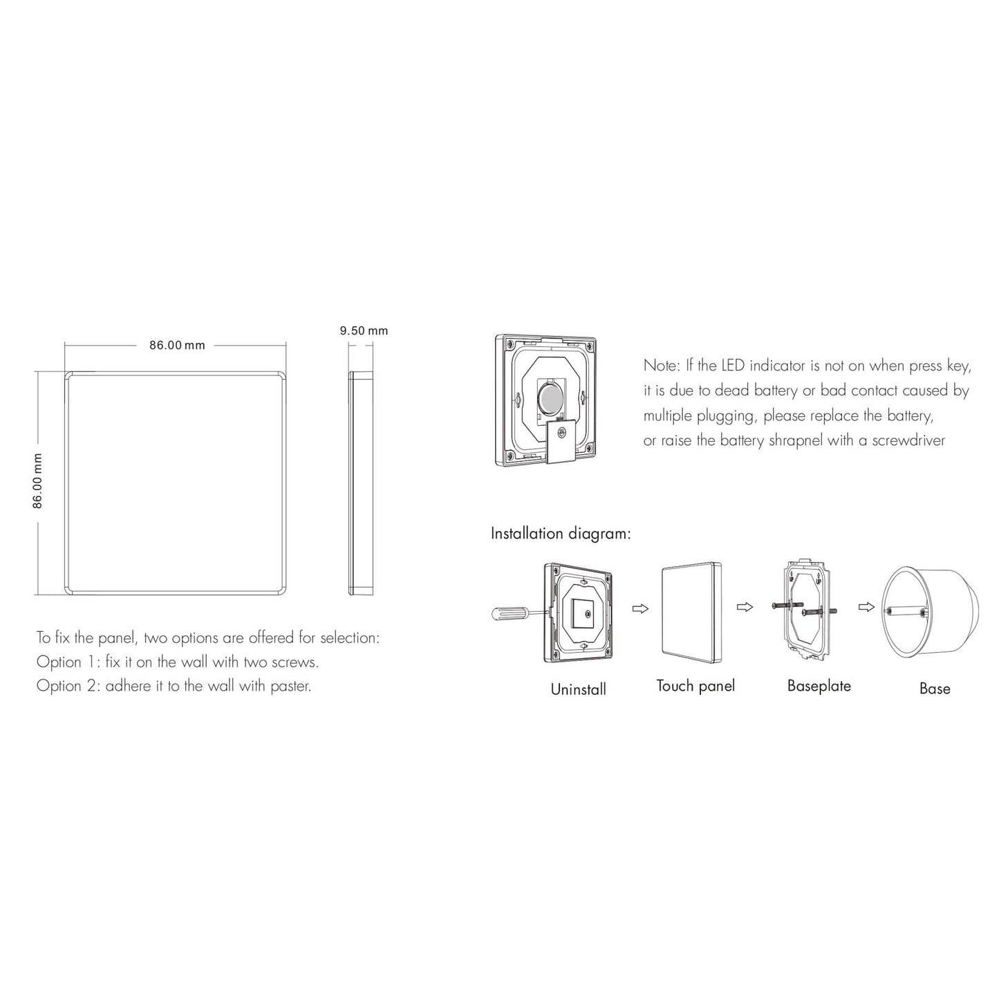  LED 12-24V DC Dimming/CCT Controller V2 + 1 Zone Panel Remote Control 1*CR2032 Battery TW2
