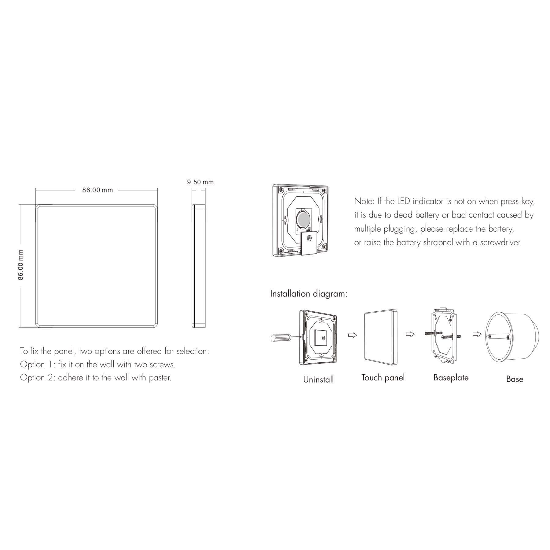  LED 12-24V DC Dimming/CCT Controller V2 + 1 Zone Panel Remote Control 1*CR2032 Battery TW2