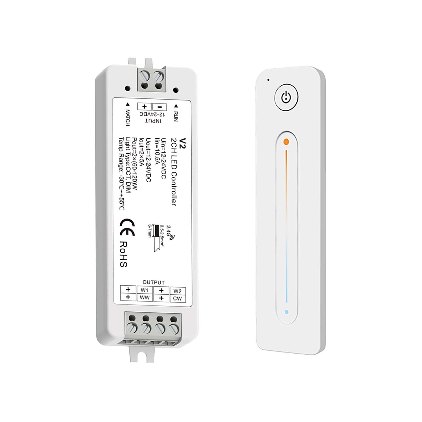  LED 12-24V DC Dimming/CCT Controller V2 + 1 Zone Remote Control R12