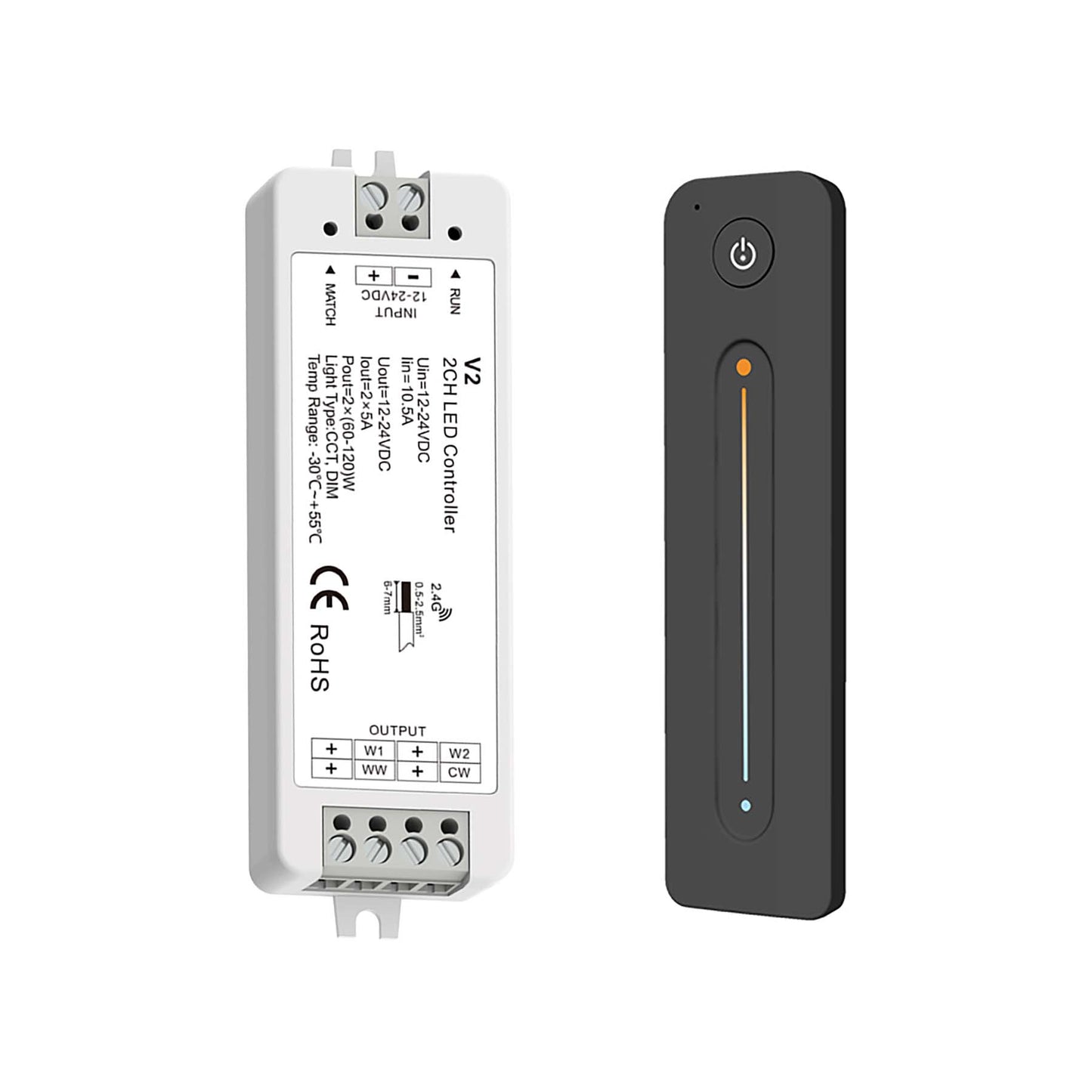  LED 12-24V DC Dimming/CCT Controller V2 + 1 Zone Remote Control R12