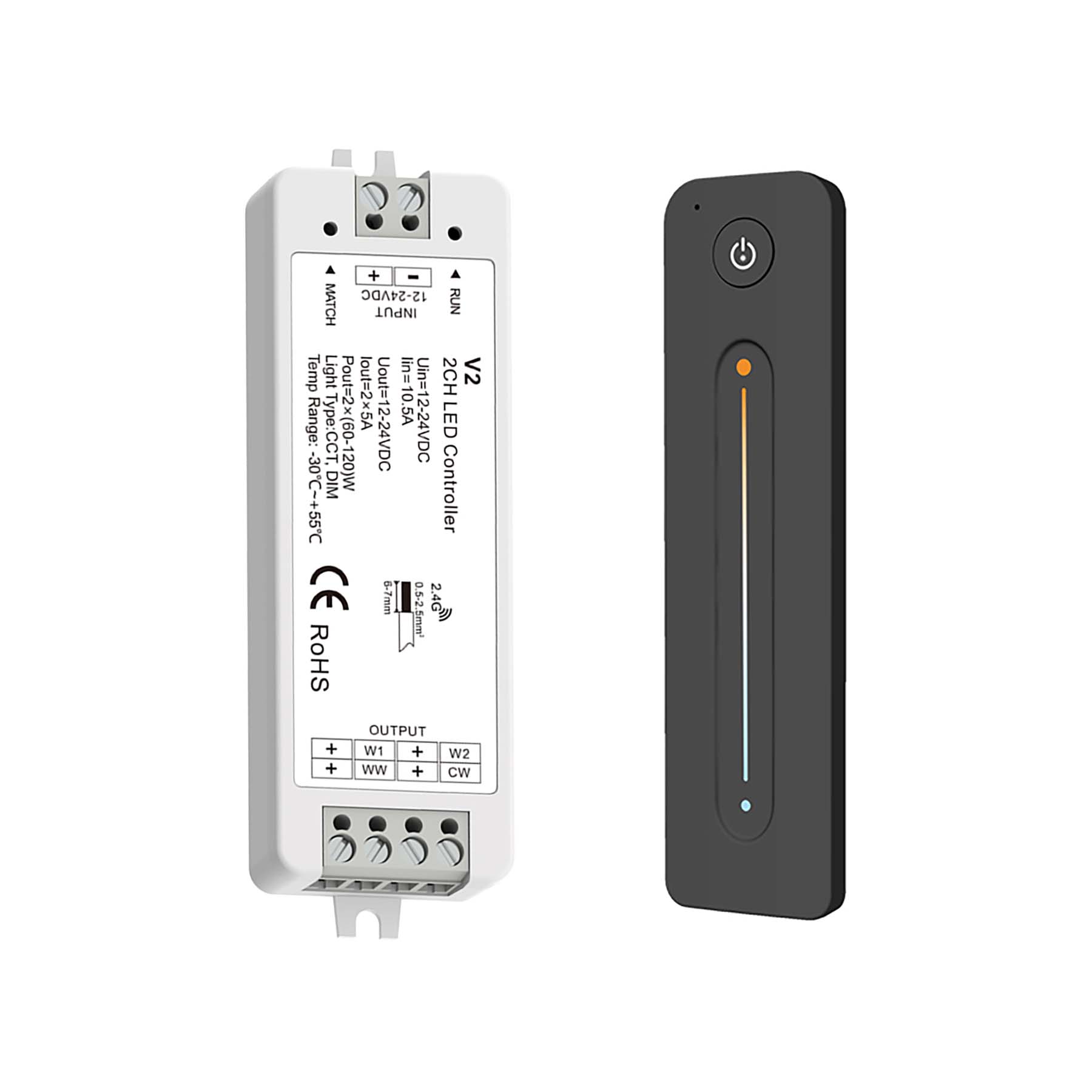  LED 12-24V DC Dimming/CCT Controller V2 + 1 Zone Remote Control R12