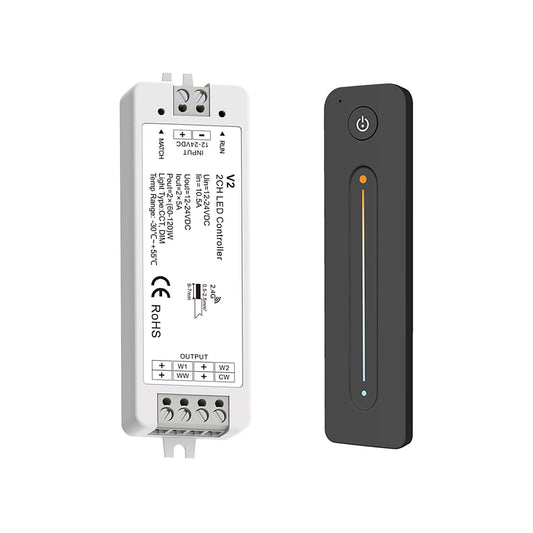  LED 12-24V DC Dimming/CCT Controller V2 + 1 Zone Remote Control R12