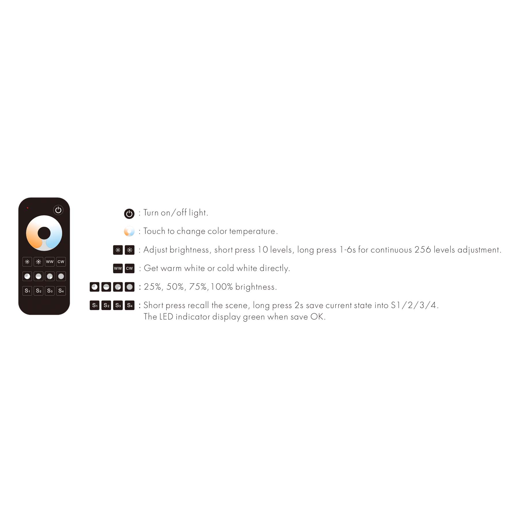  LED 12-24V DC Dimming/CCT Controller V2 + 1 Zone Remote Control RT2
