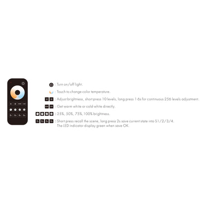 LED 12-24V DC Dimming/CCT Controller V2 + 1 Zone Remote Control RT2