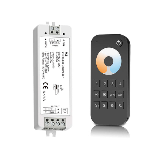  LED 12-24V DC Dimming/CCT Controller V2 + 4 Zone Remote Control RT7