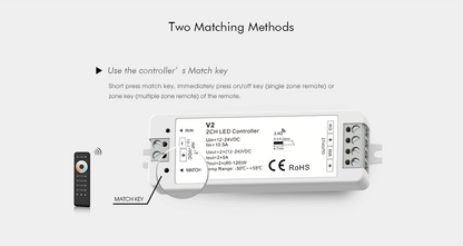  LED 12-24V DC Dimming/CCT Controller V2 + 8 Zone Remote Control RT8C
