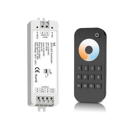  LED 12-24V DC Dimming/CCT Controller V2 + 8 Zone Remote Control RT8C