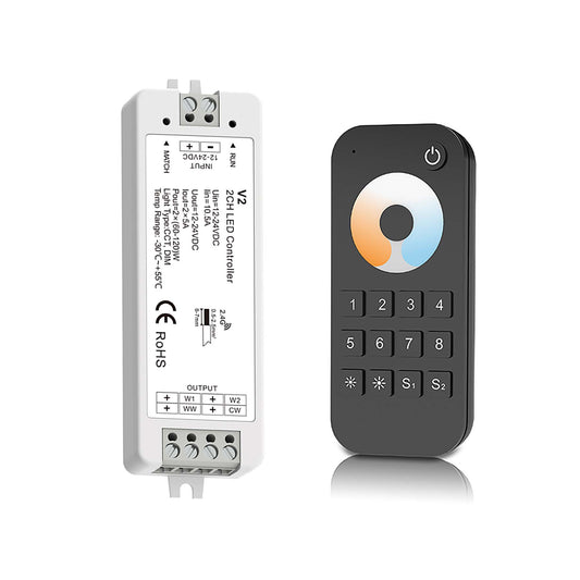  LED 12-24V DC Dimming/CCT Controller V2 + 8 Zone Remote Control RT8C