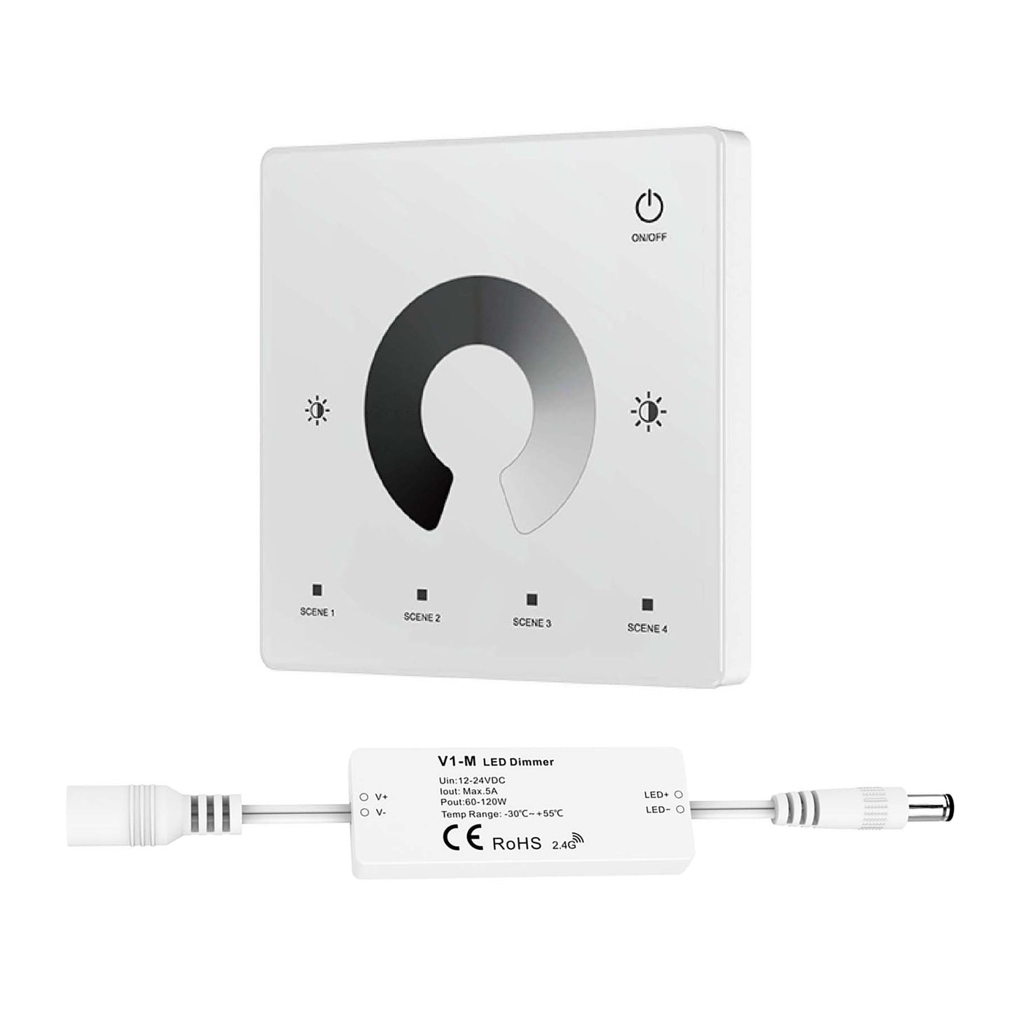  LED 12-24V DC Dimming Controller V1-M(D) + 1 Zone Panel Remote Control 1*CR2032 Battery TW1