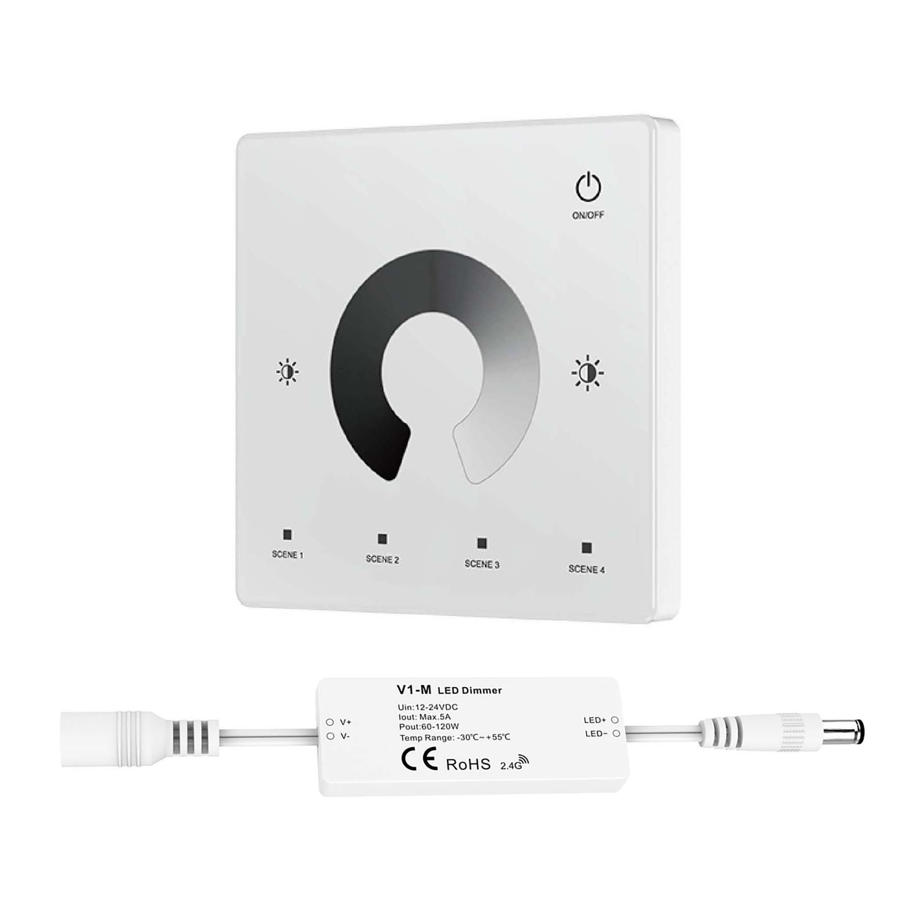  LED 12-24V DC Dimming Controller V1-M(D) + 1 Zone Panel Remote Control 1*CR2032 Battery TW1