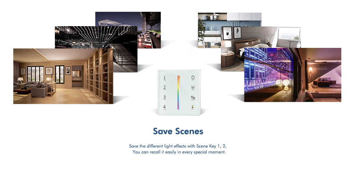 LED 12-24V DC Dimming Controller V1-M(D) + 4 Zone Panel Remote Control 100-240V AC Input T11-1