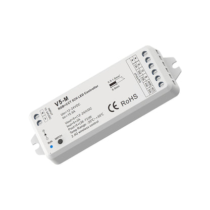  LED 12-24V DC RGB+CCT Controller V5-M + 1 Zone Panel Remote Control 1*CR2032 Battery TW5