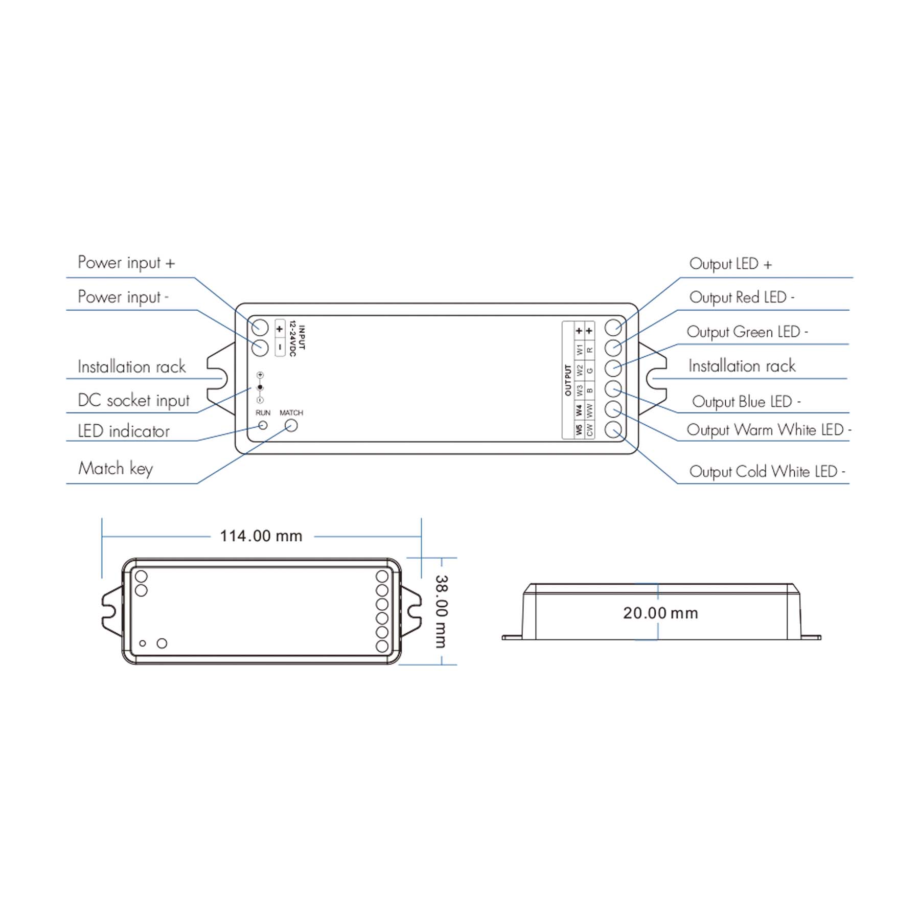  LED 12-24V DC RGB+CCT Controller V5-M + 4 Zone Panel Remote Control 2*AAA Battery T25