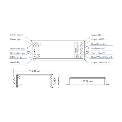  LED 12-24V DC RGB+CCT Controller V5-M + 4 Zone Panel Remote Control 2*AAA Battery T25