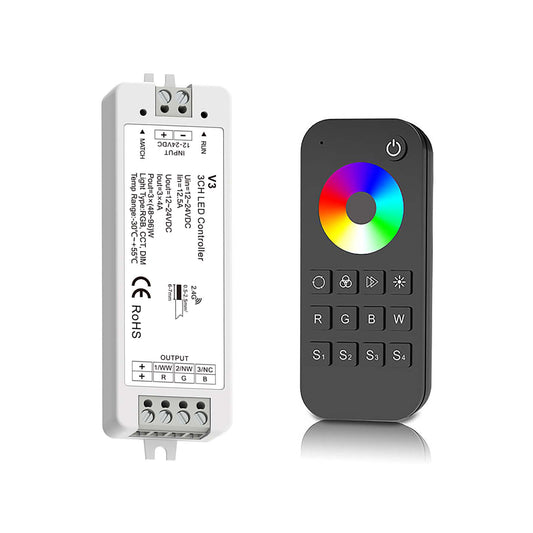  LED 12-24V DC Dimming/CCT/RGB Controller V3 + 1 Zone Remote Control RT4