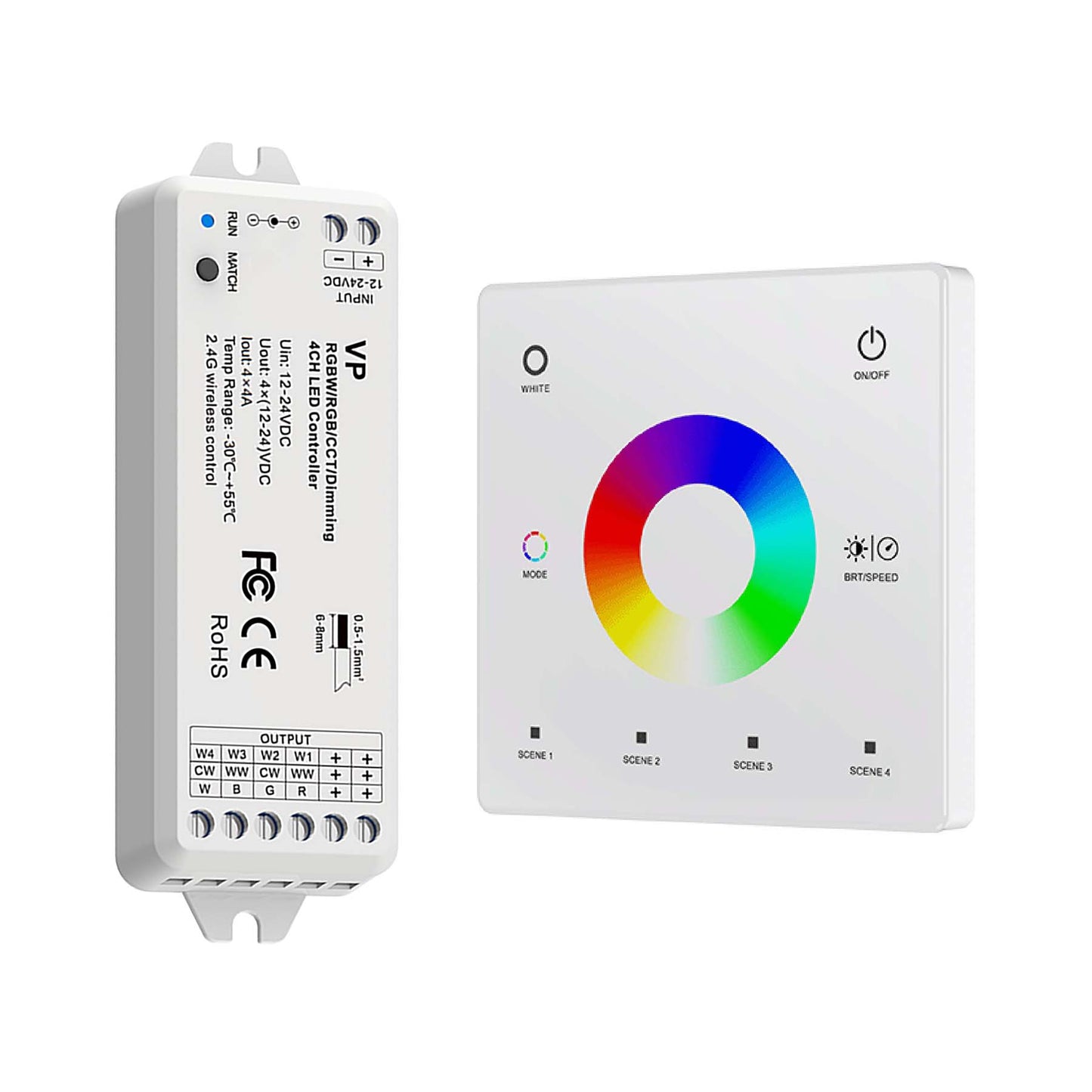  LED 12-24V DC Dimming/CCT/RGB/RGBW Controller VP + 1 Zone Panel Remote Control 1*CR2032 Battery TW4