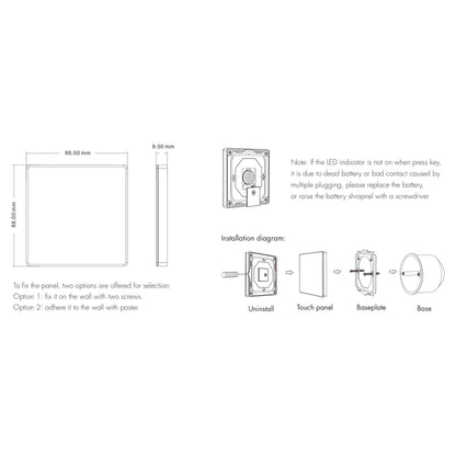  LED 12-24V DC Dimming/CCT/RGB/RGBW Controller VP + 1 Zone Panel Remote Control 1*CR2032 Battery TW4