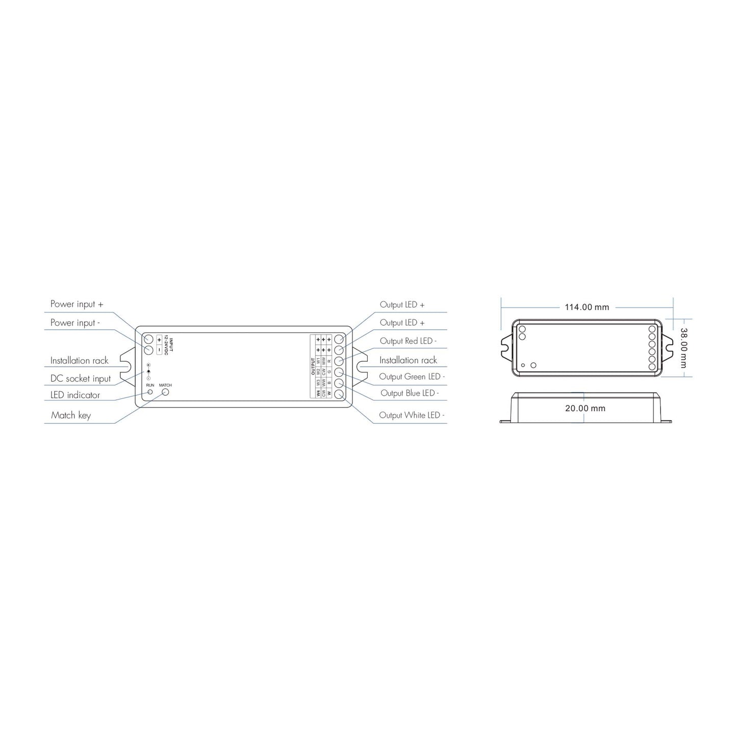  LED 12-24V DC Dimming/CCT/RGB/RGBW Controller VP + 1 Zone Remote Control RT4