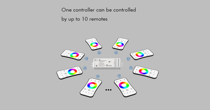 LED 12-24V DC Dimming/CCT/RGB/RGBW Controller VP + 4 Zone Panel Remote Control 100-240V AC Input T14-1