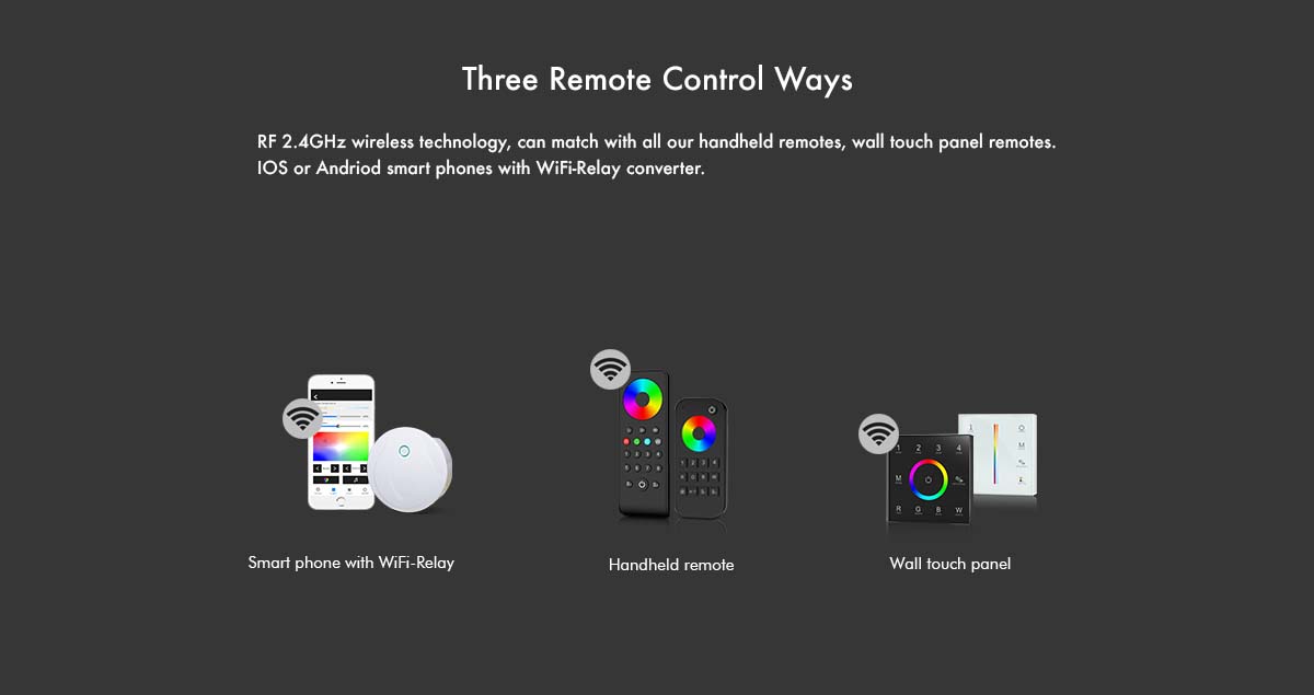  LED 12-24V DC Dimming/CCT/RGB/RGBW Controller VP + 4 Zone Panel Remote Control 100-240V AC Input T14-1