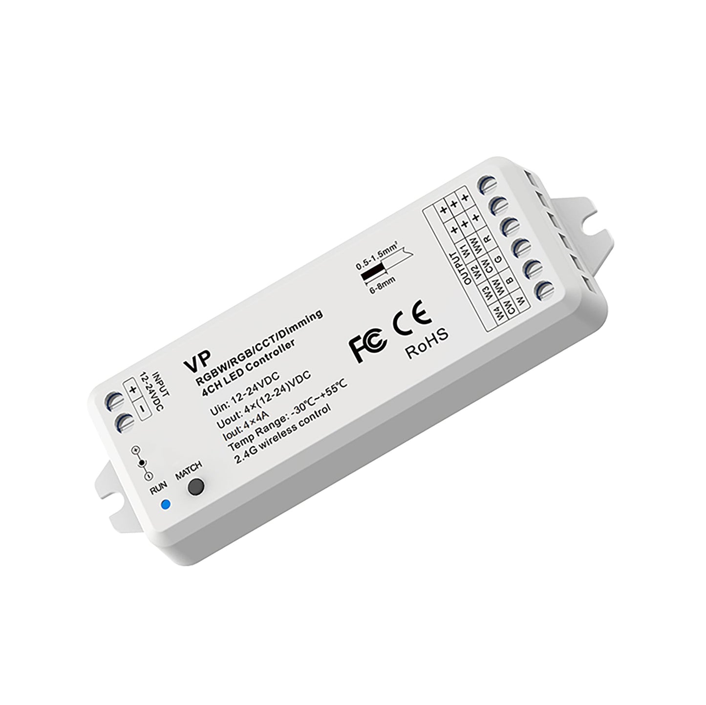  LED 12-24V DC Dimming/CCT/RGB/RGBW Controller VP + 4 Zone Panel Remote Control 2*AAA Battery T24