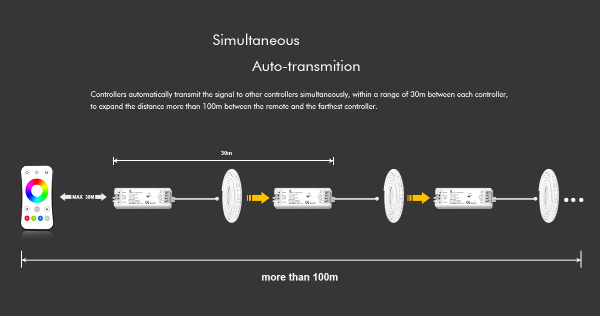  LED 12-24V DC Dimming/CCT/RGB/RGBW Controller VP + 4 Zone Panel Remote Control 2*AAA Battery T24