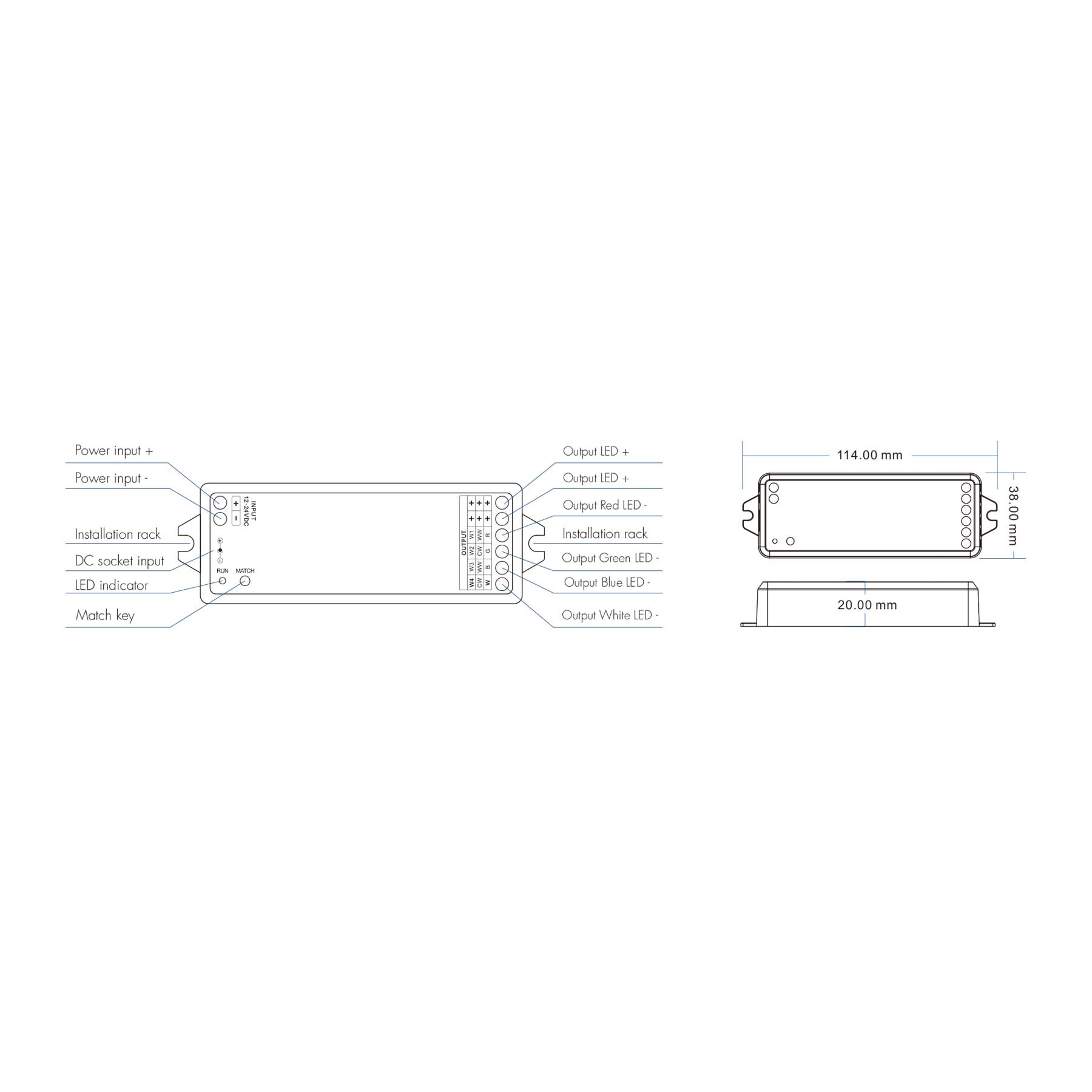  LED 12-24V DC Dimming/CCT/RGB/RGBW Controller VP + 4 Zone Remote Control RT9