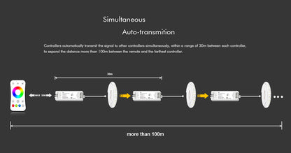  LED 12-24V DC Dimming/CCT/RGB/RGBW Controller VP + 8 Zone Remote Control RS8