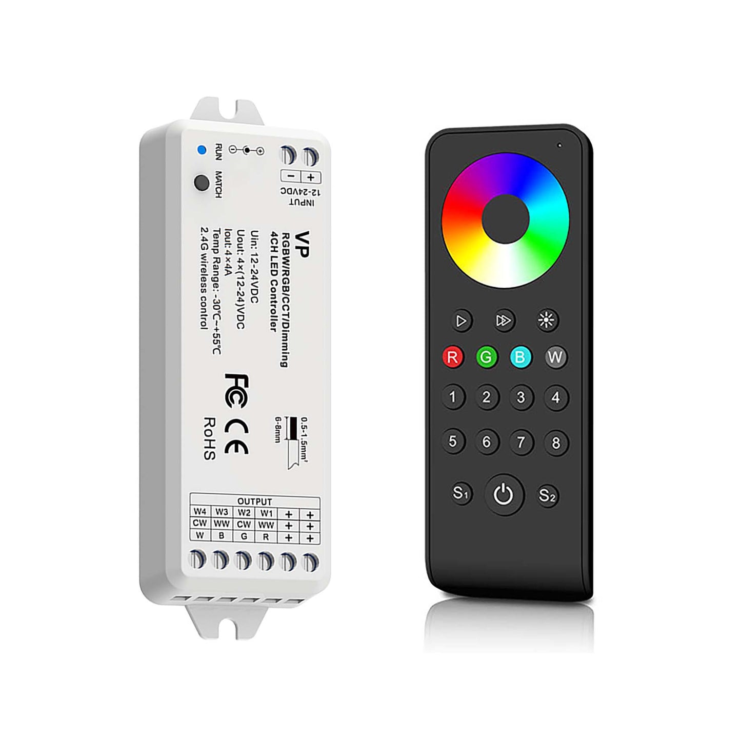  LED 12-24V DC Dimming/CCT/RGB/RGBW Controller VP + 8 Zone Remote Control RS8