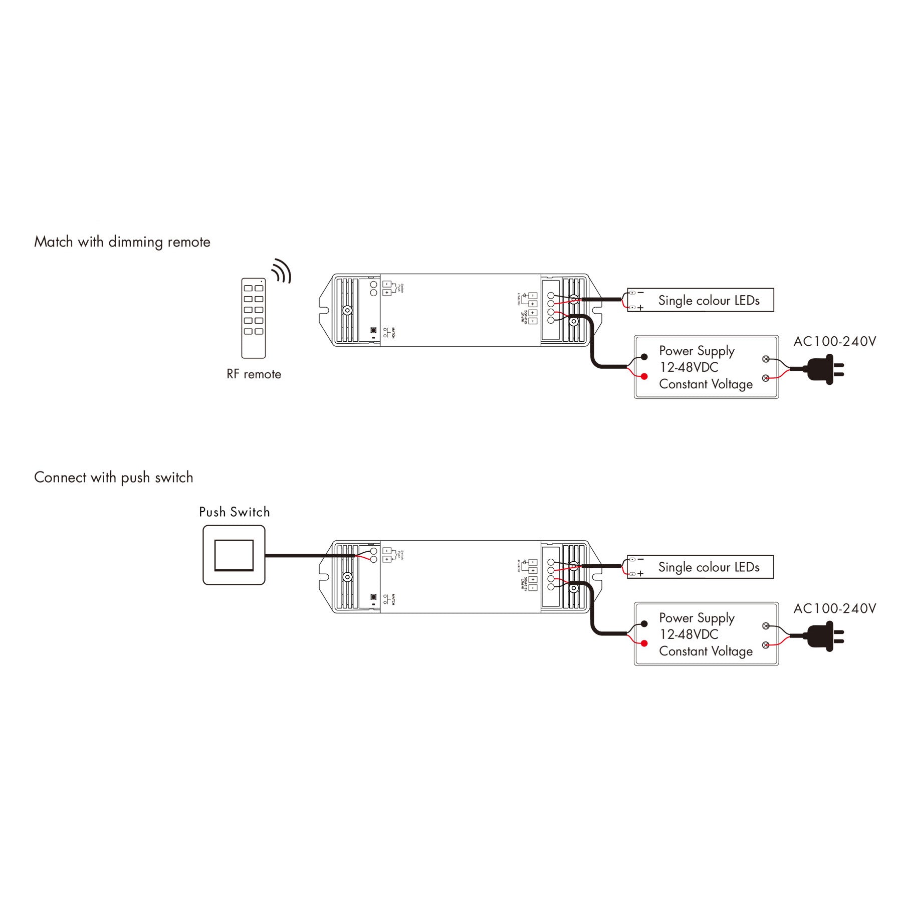  LED 12-48V DC Dimming Controller V1-L + 4 Zone Panel Remote Control 2*AAA Battery T21