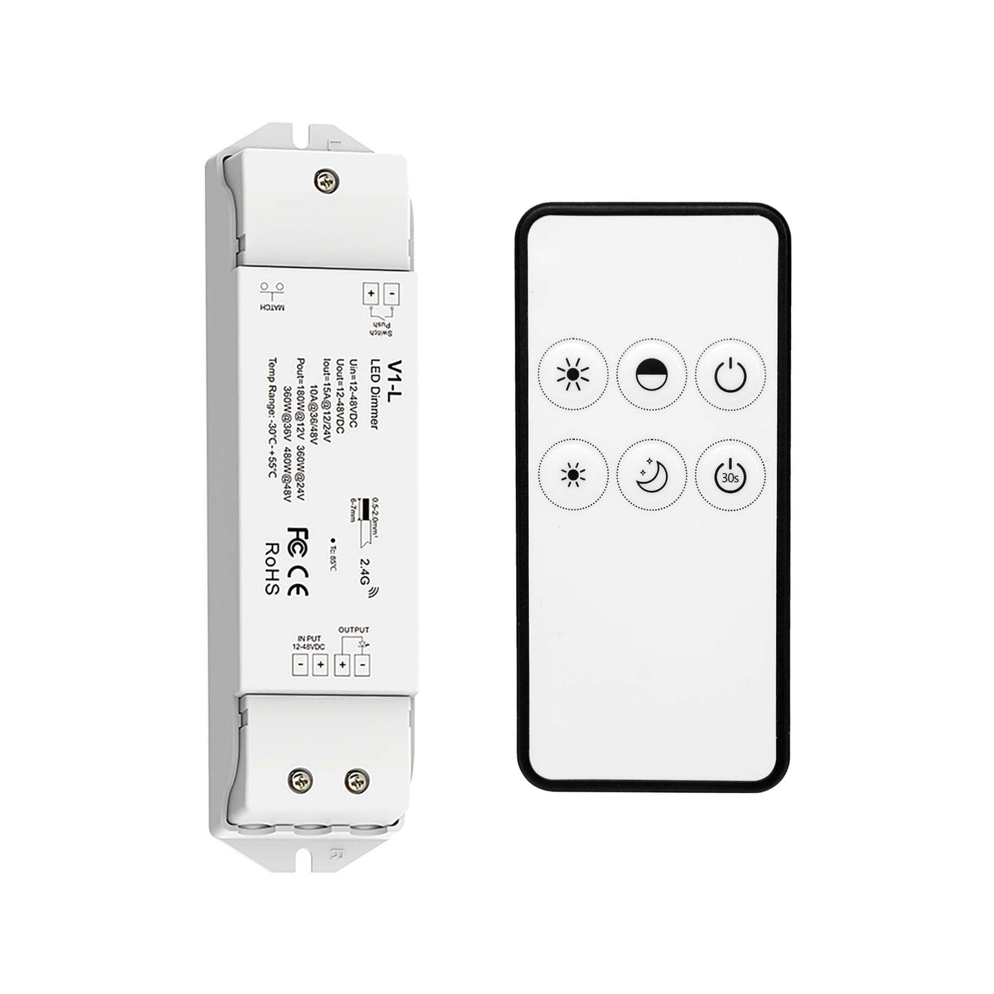  LED 12-48V DC Dimming Controller V1-L + 1 Zone Remote Control RM1